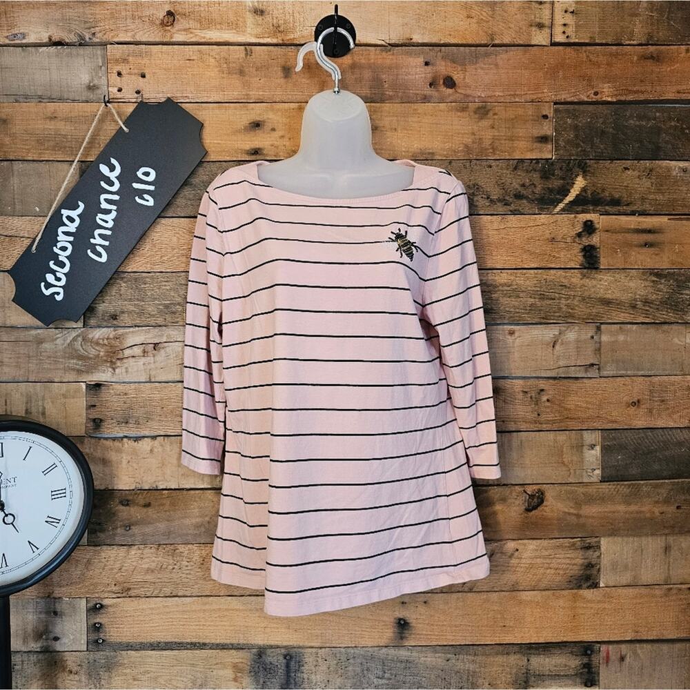 A New Day women's pink & black stripped top sequin bee 3/4 sleeve size L/Xl